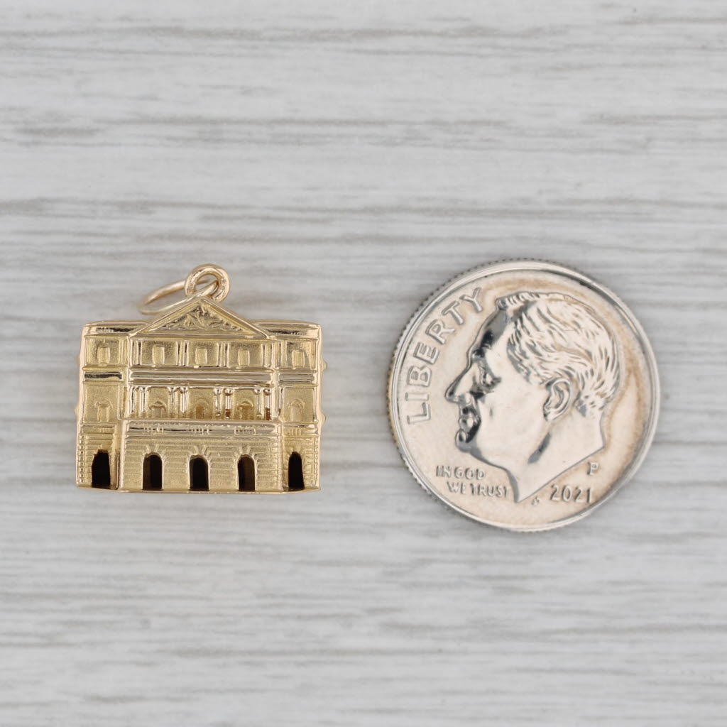 Gray Vintage Milan Opera House Charm 18k Yellow Gold Teatro alla Scala Pendant