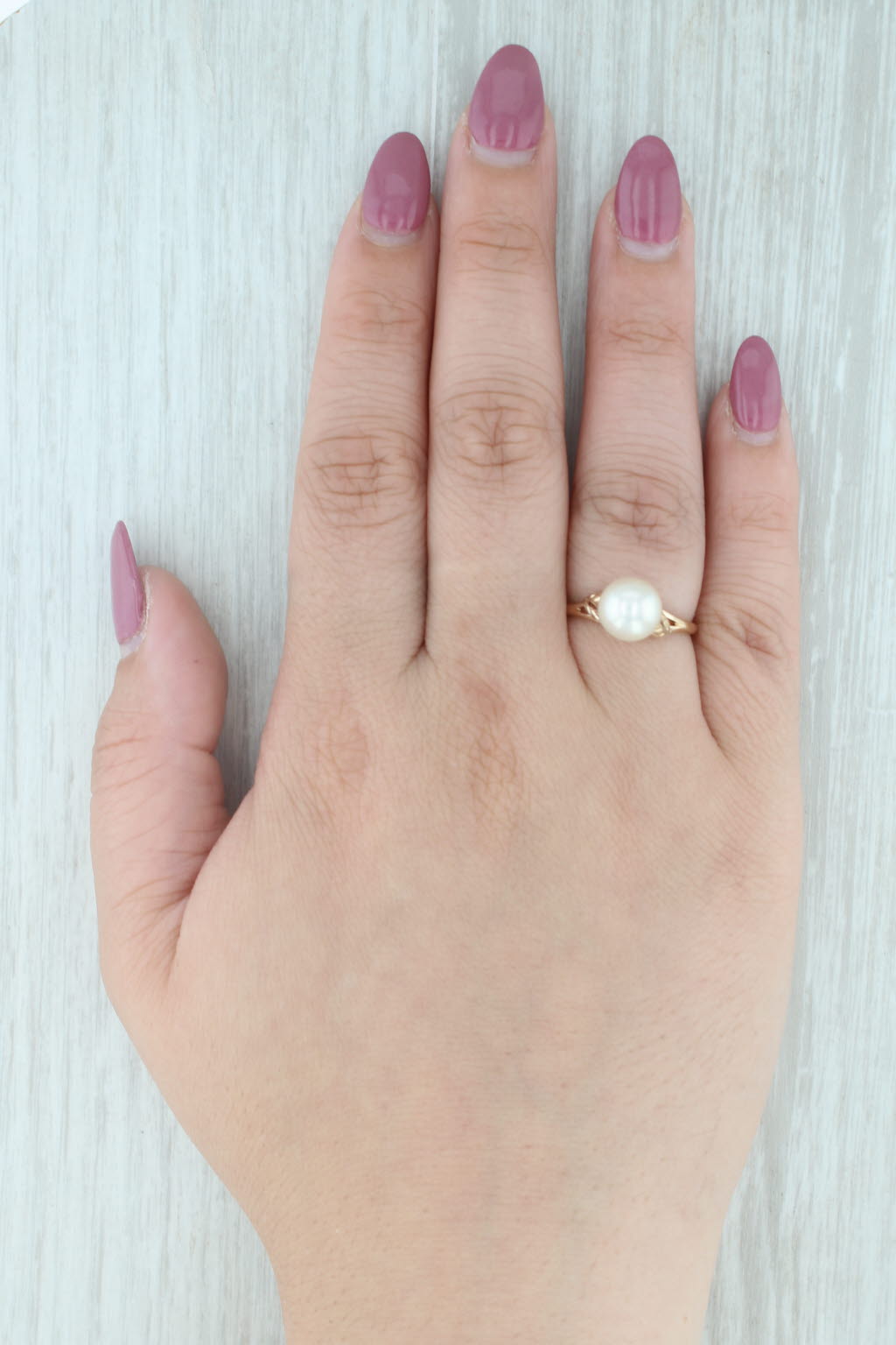 Gray Cultured Pearl Solitaire Ring 14k Yellow Gold Size 7 Leaf Accents