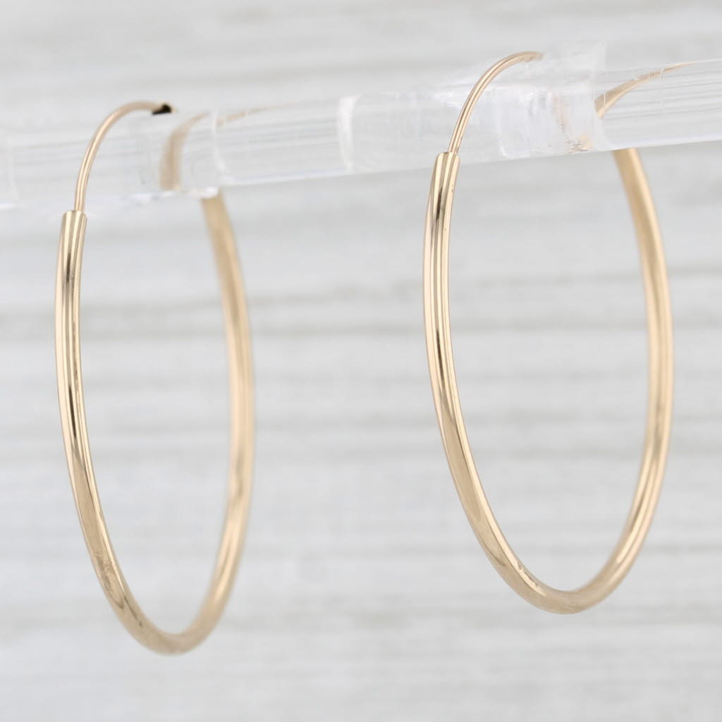 Light Gray Round Hoop Earrings 14k Yellow Gold Tube Clasp Pierced Hoops