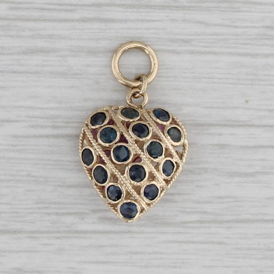 Gray 1.80ctw Reversible Gemstone Heart Pendant 14k Gold Blue Sapphire Red Ruby Charm