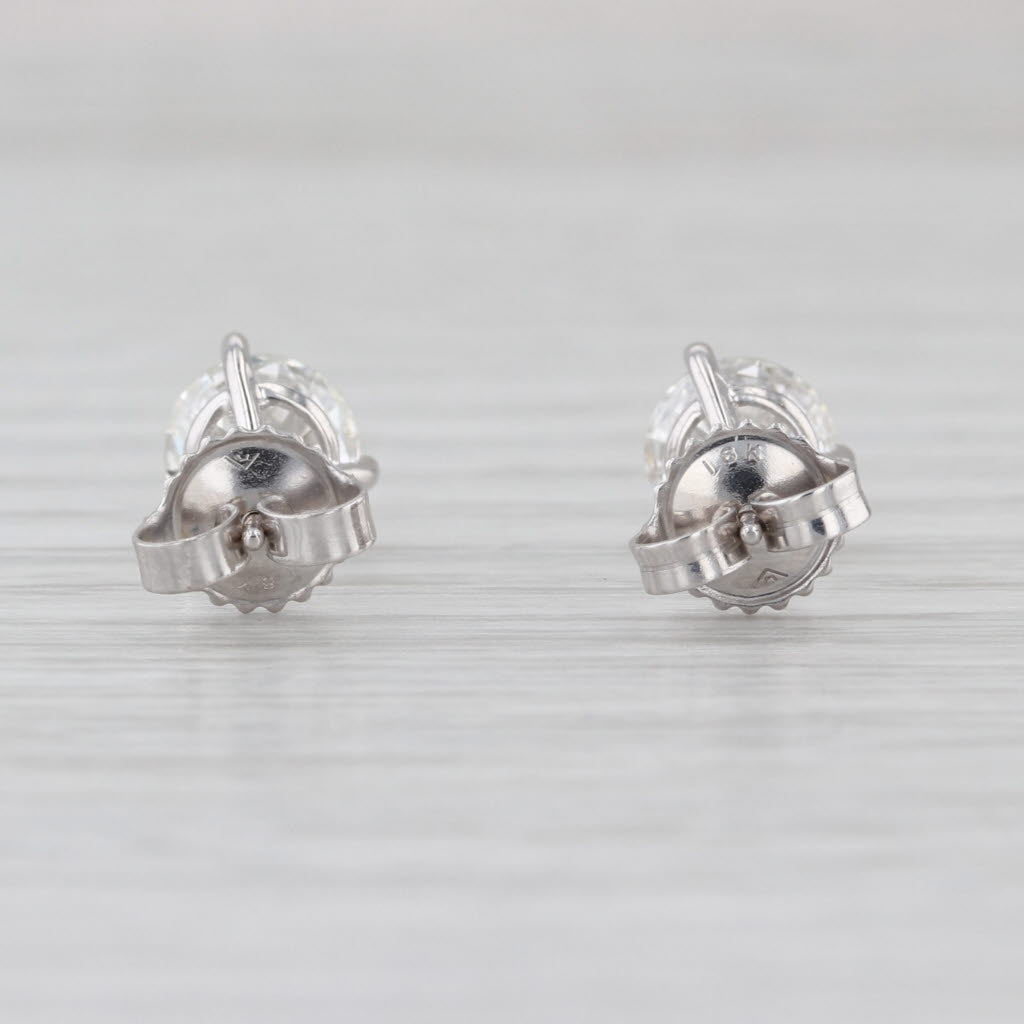 Fire & Ice 2.01ctw Diamond Stud Earrings 18k Gold Round Solitaire Studs GIA AGS