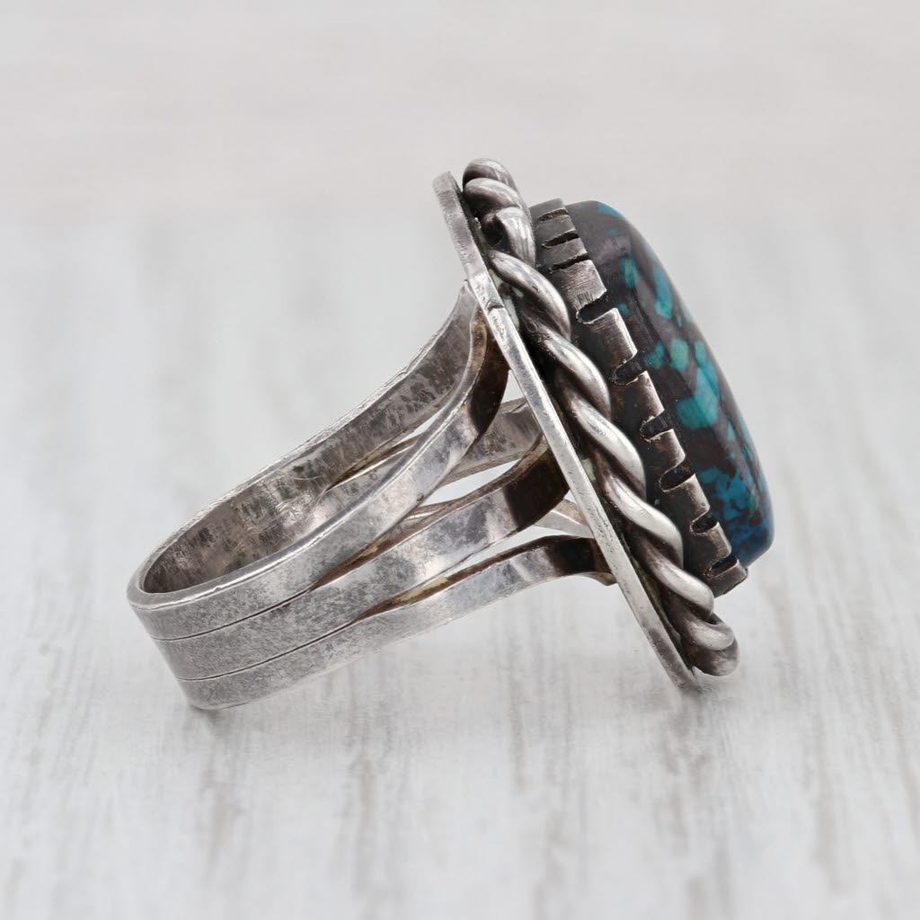 Imitation Turquoise Glass Ring Vintage Native American Sterling Silver Size 6.5