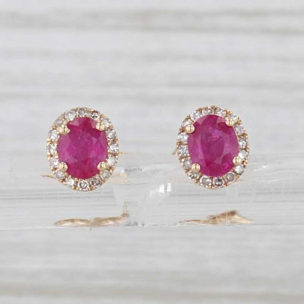 Light Gray 1.11ctw Pink Sapphire Diamond Halo Stud Earrings 14k Yellow Gold
