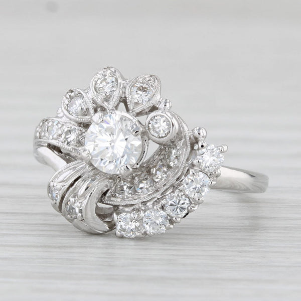 Vintage Retro 1ctw Diamond Cluster Swirl Ring Platinum Size 6 Engagement