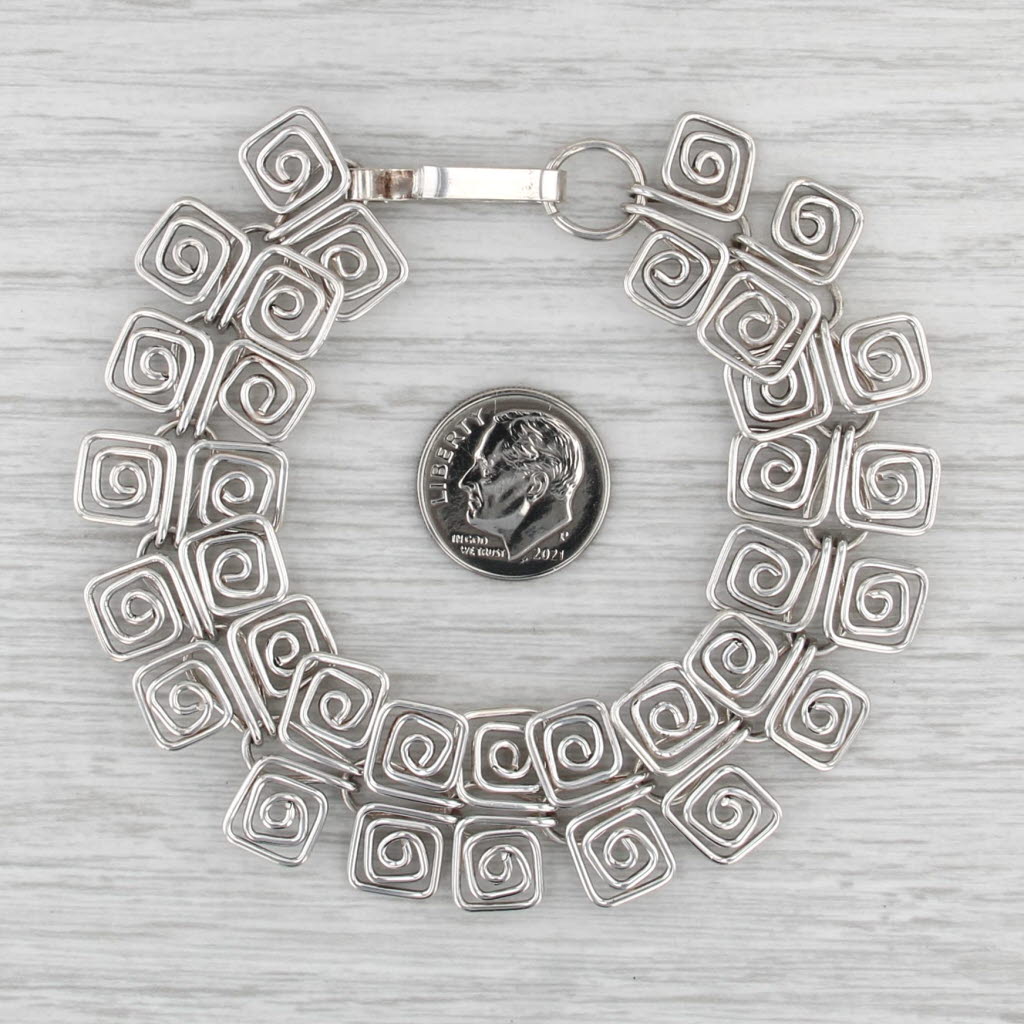 Handmade Swirl Chain Bracelet Sterling Silver 7.75" 18.8mm Mexico Statement