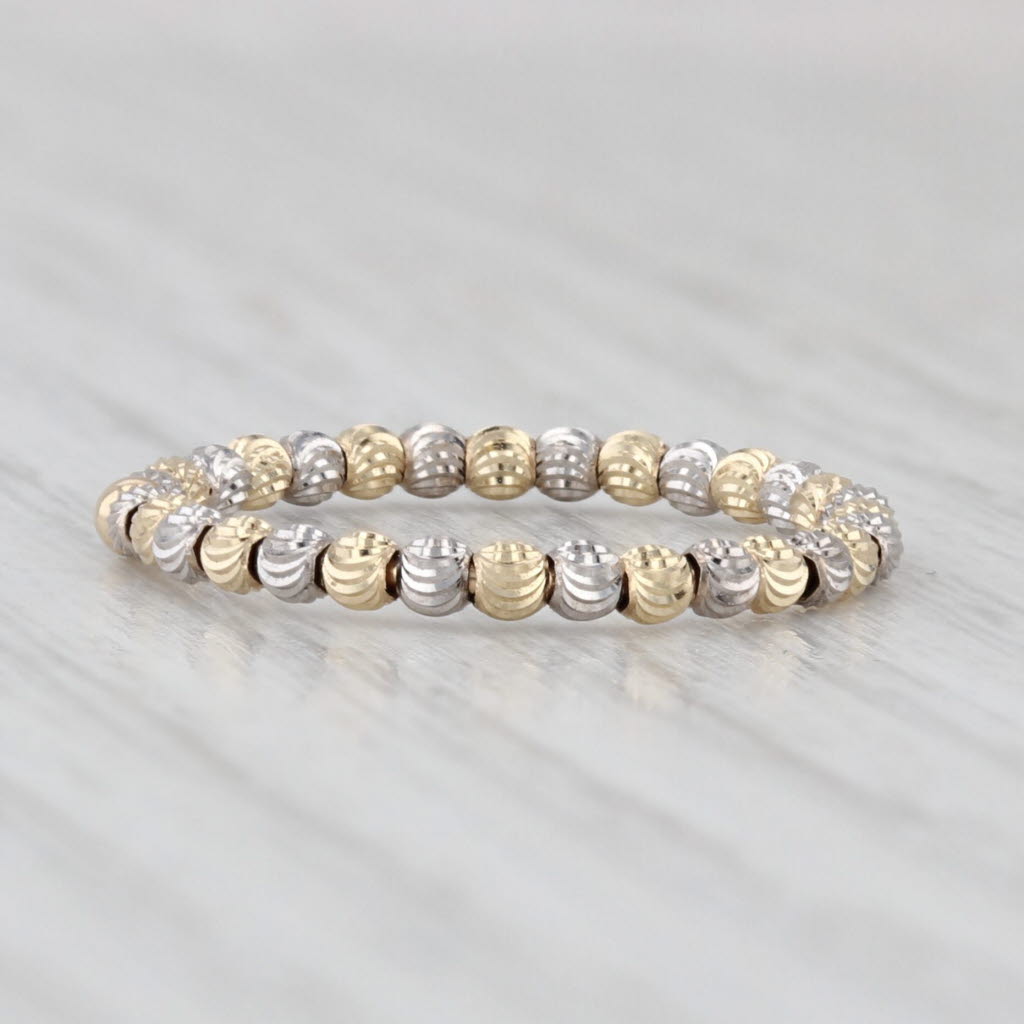Light Gray New Yellow White Gold Bead Ring Stackable Band 14k 2-Toned Size 5.75