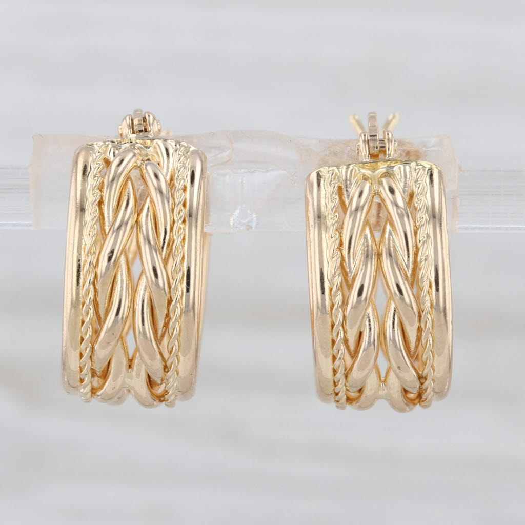 Openwork Woven Rope Hoop Earrings 14k Yellow Gold Snap Top Hoops