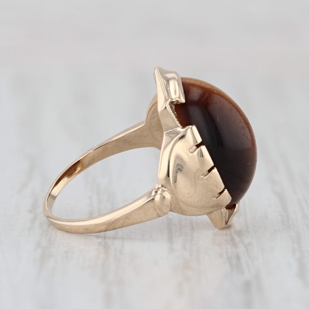 Vintage Tiger's Eye Oval Cabochon Ring 10k Yellow Gold Size 3.5