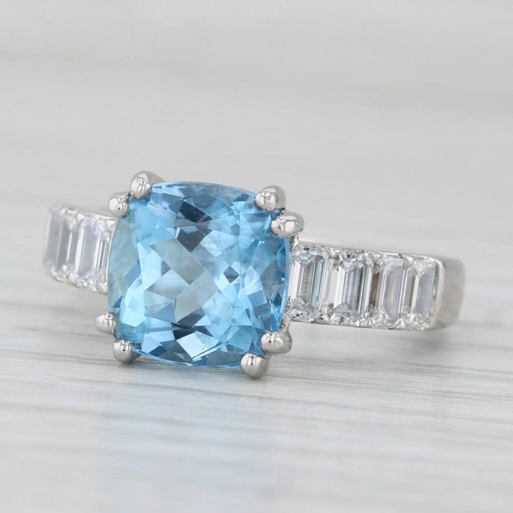 Light Gray 4.40ctw Aquamarine Diamond Ring Platinum Size 6