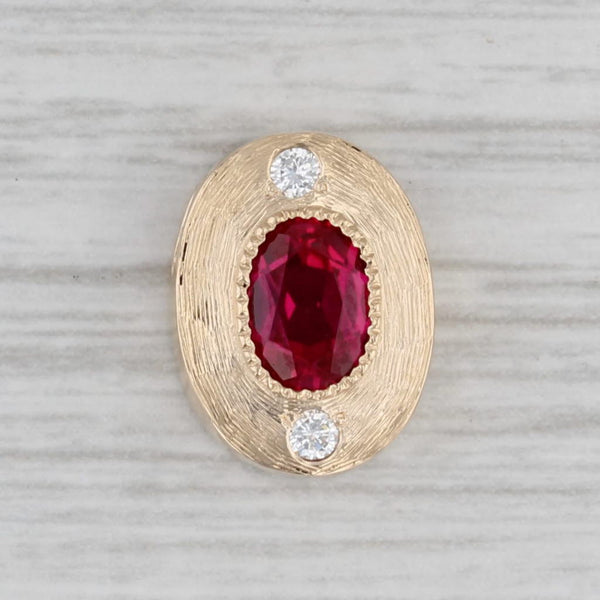 Vintage Lab Created Ruby Diamond Pendant 14k Yellow Gold Small Drop