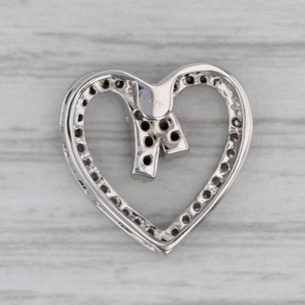 Gray 0.20ctw Diamond Open Heart Pendant 14k White Gold Floating Drop