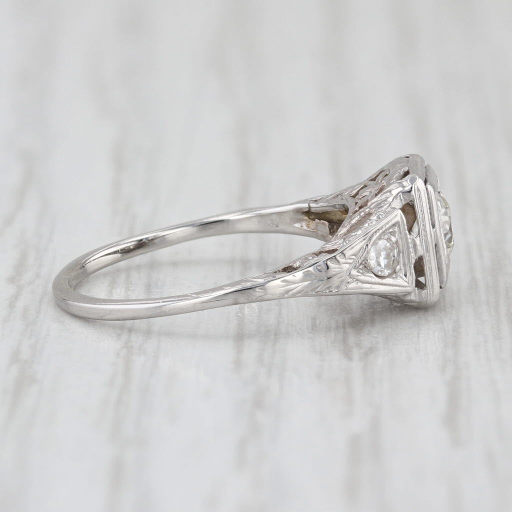 Art Deco 0.31ctw Diamond Engagement Ring 14k White Gold Size 5.5 Old European