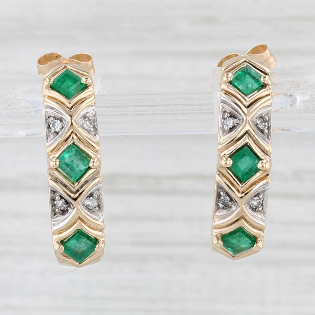 Light Gray 0.55ctw Emerald Diamond J-Hook Earrings 14k Yellow Gold Drops