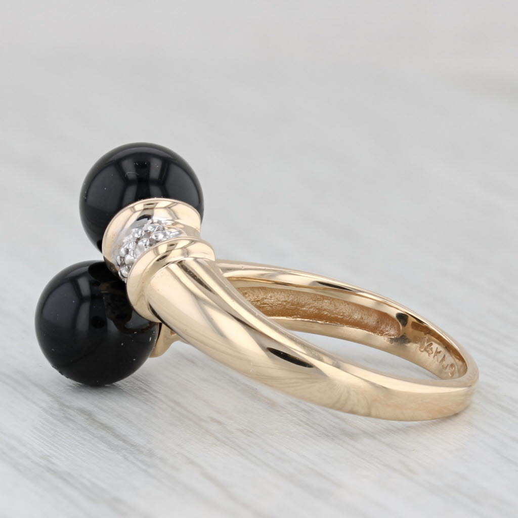 Light Gray Onyx Bead Diamond Bypass Ring 14k Yellow Gold Size 5.75