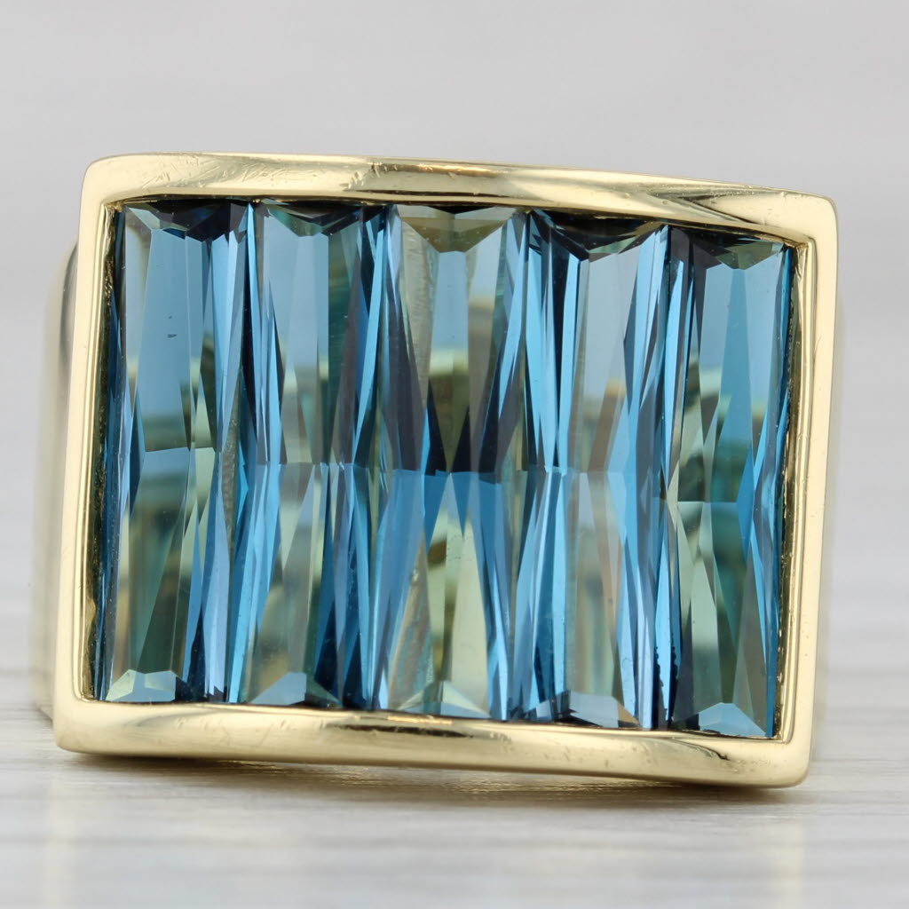 Gray 7ctw Blue Topaz Bars Ring 18k Yellow Gold Size 7.25-7.5 H Stern