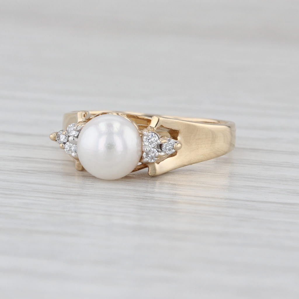 Cultured Pearl Diamond Ring 14k Yellow Gold Size 6.5