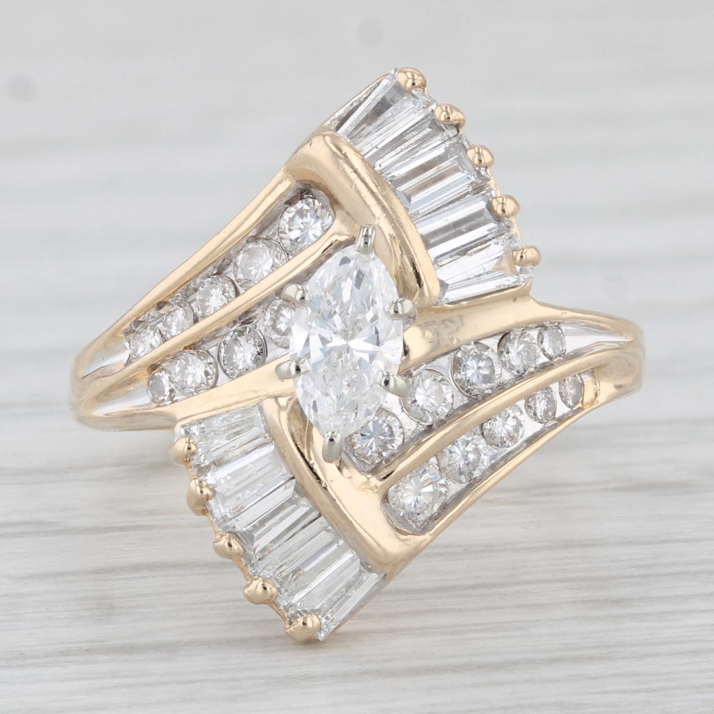 Light Gray 1.57ctw Marquise Diamond Cluster Ring 14k Yellow Gold Bypass Cocktail Engagement