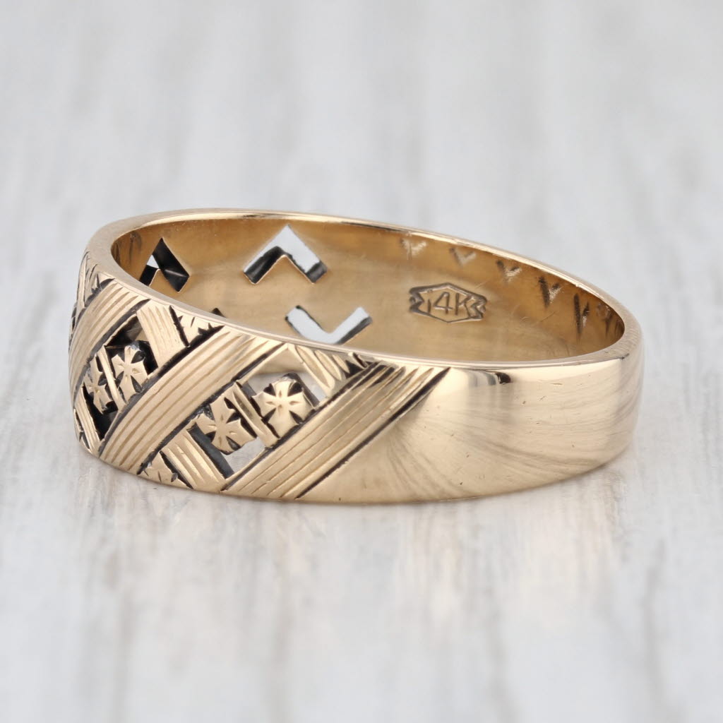 Lattice Work Cross Hatch Cross Ring 14k Yellow Gold Size 11-11.25 Men's Band
