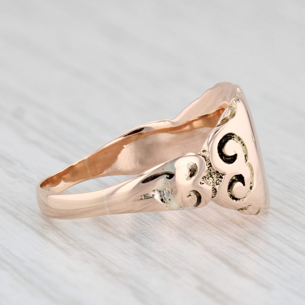 Light Gray Antique Engravable Signet Ring 10k Yellow Gold Size 7.5 Cigar Band AS IS