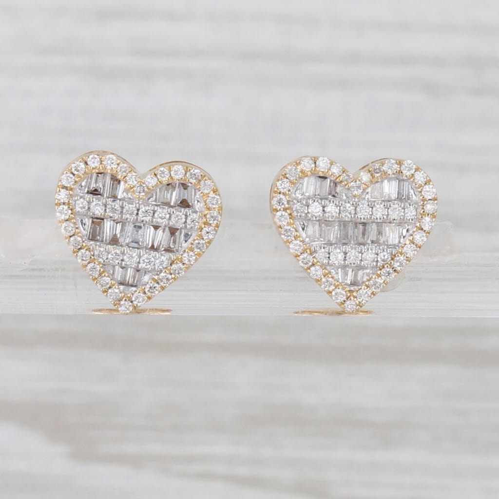 Pave Diamond Heart Stud Earrings 10k Yellow Gold Studs