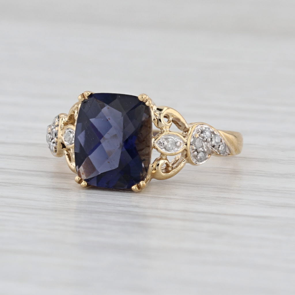 2.59ctw Blue Iolite Diamond Ring 10k Yellow Gold Size 8