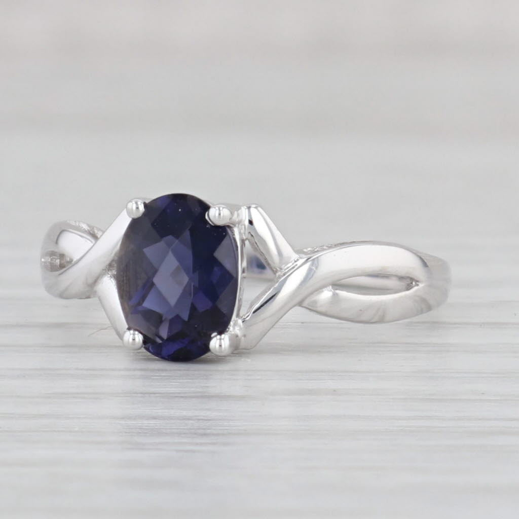 Light Gray 1.10ct Oval Iolite Solitaire Ring 10k White Gold Size 8.25