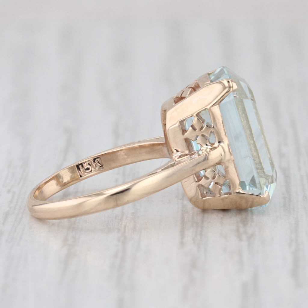 8.40ct Aquamarine Emerald Cut Solitaire Ring 15k Yellow Gold Size 5.25