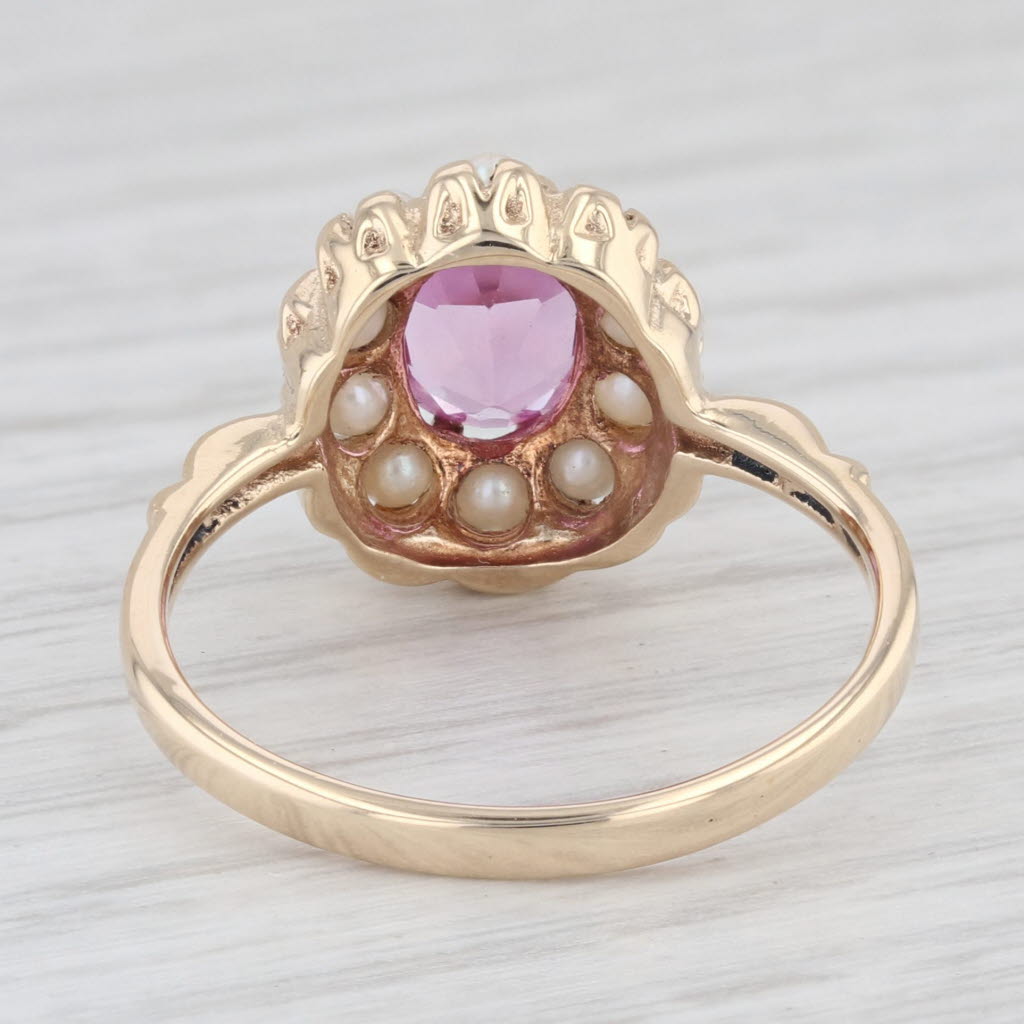 Light Gray 1.75ct Lab Created Pink Sapphire Diamond Pearl Ring 10k Yellow Gold Size 6.75