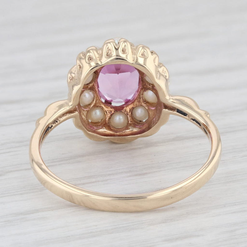 1.75ct Lab Created Pink Sapphire Diamond Pearl Ring 10k Yellow Gold Size 6.75