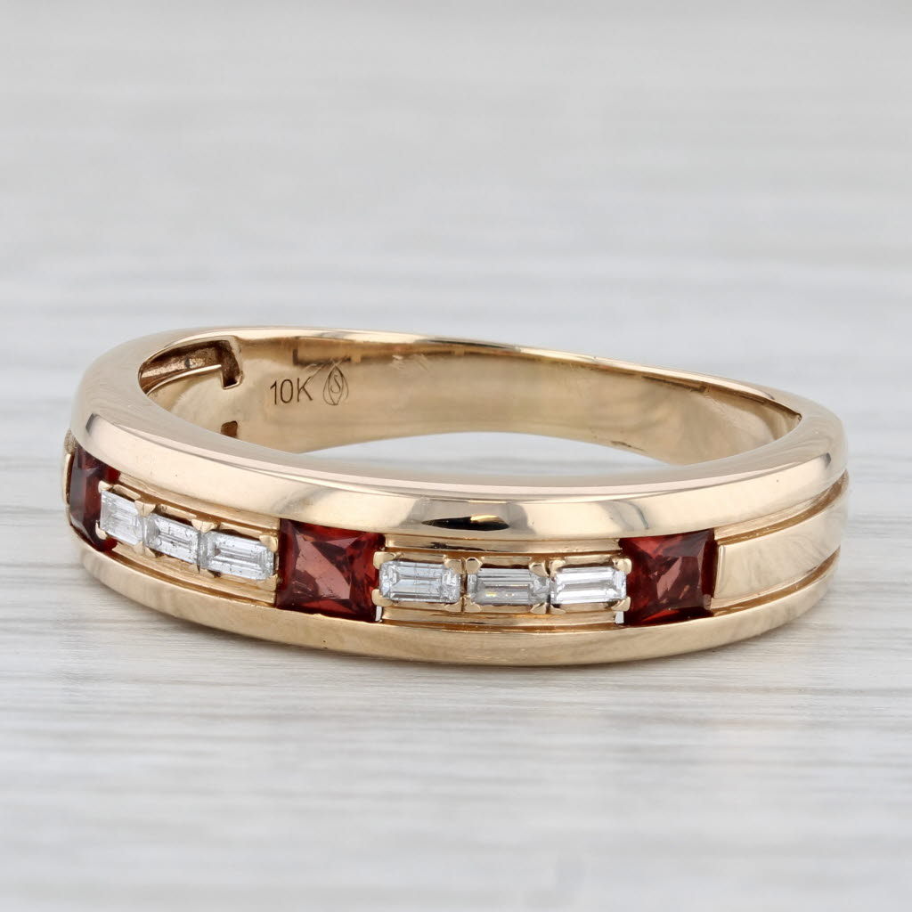 Light Gray 0.50ctw Diamond Garnet Ring 10k Yellow Gold Men's Wedding Band Size 10.75