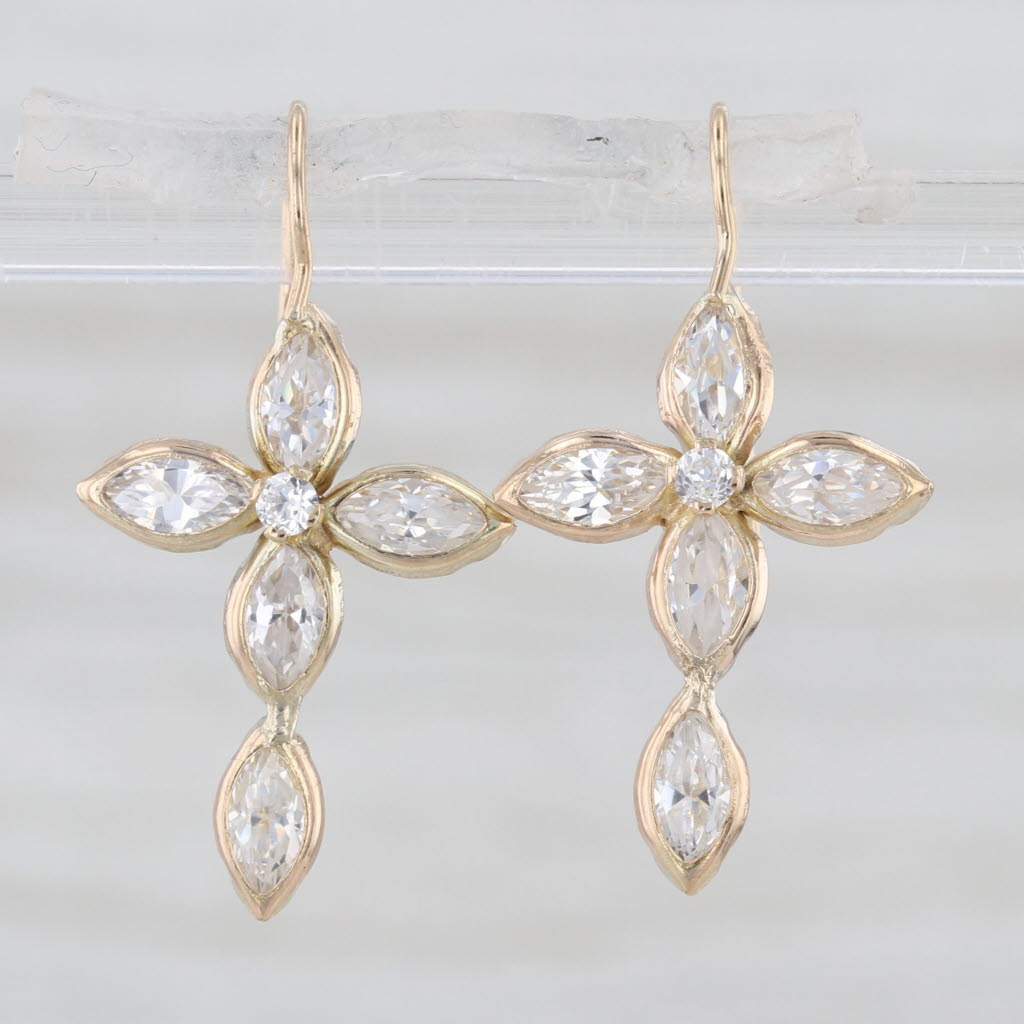 2.06ctw Cubic Zirconia Cross Earrings 10k Yellow Gold Hook Post Drops