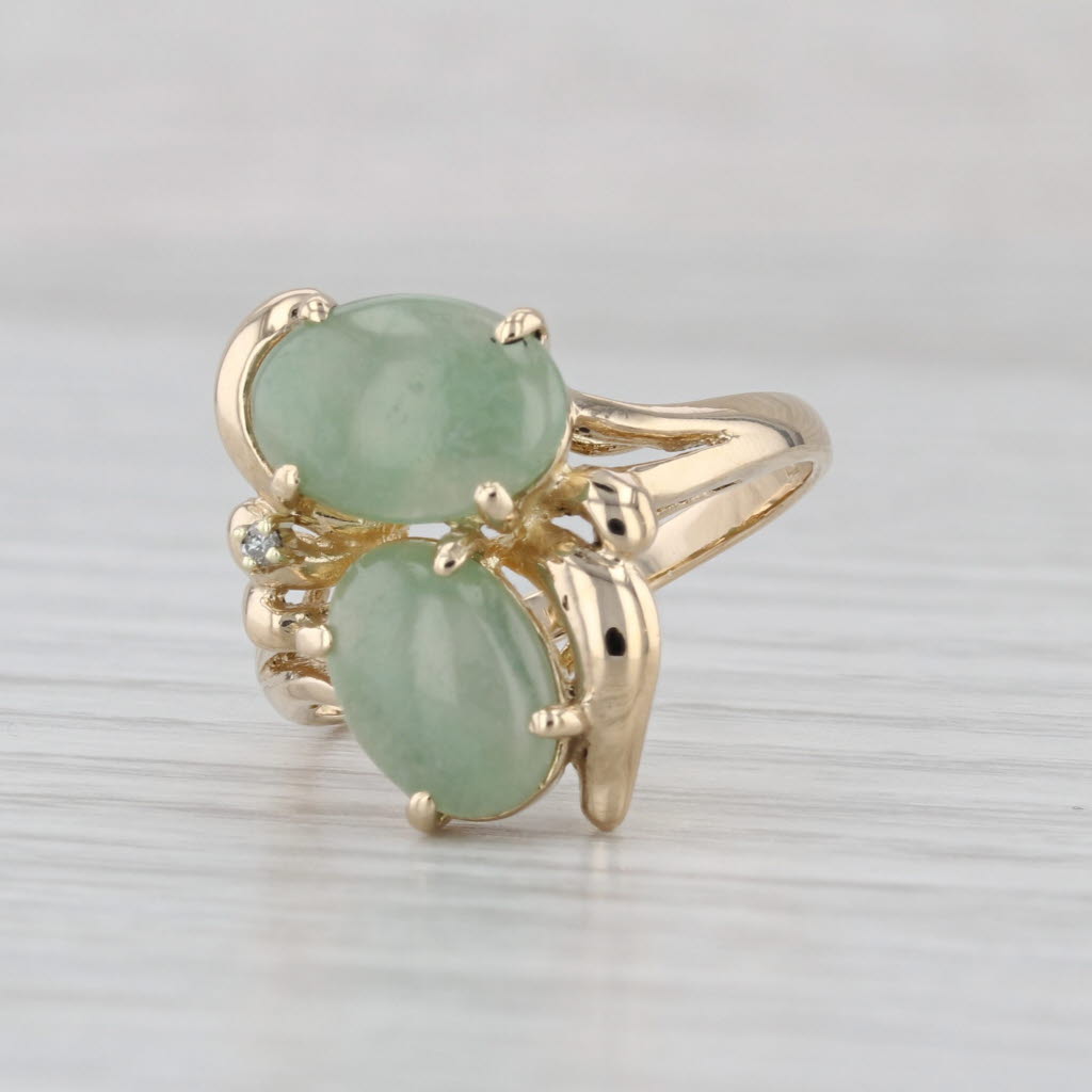 Green Jadeite Jade Bypass Ring 14k Yellow Gold Size 7