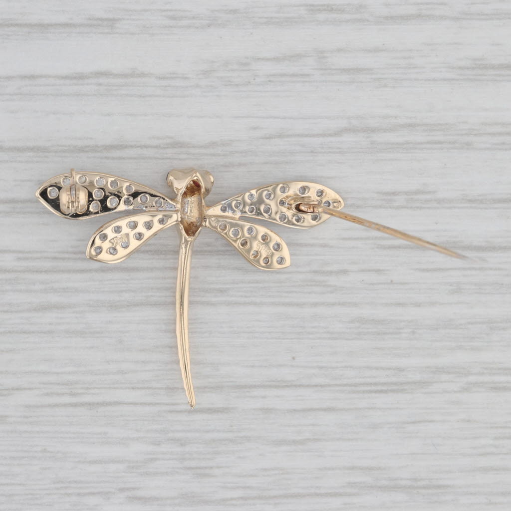 Gray 0.23ctw Diamond Ruby Dragonfly Brooch 14k Yellow White Gold Insect Pin