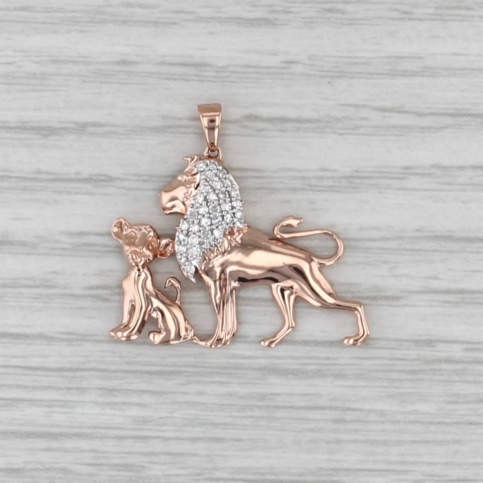 0.21ctw Diamond Lion & Cub Pendant 10k Rose Gold
