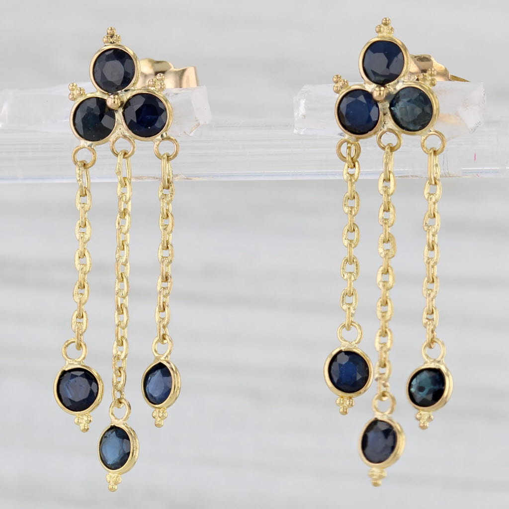 Light Gray 1.20ctw Blue Sapphire 18k Yellow Gold Dangle Earrings