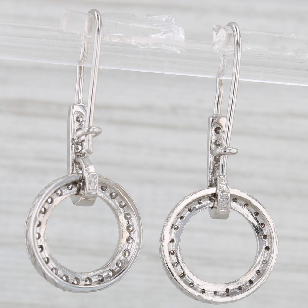 Light Gray 0.37ctw Diamond Circle Drop Earrings 14k White Gold Hook Posts Dangles