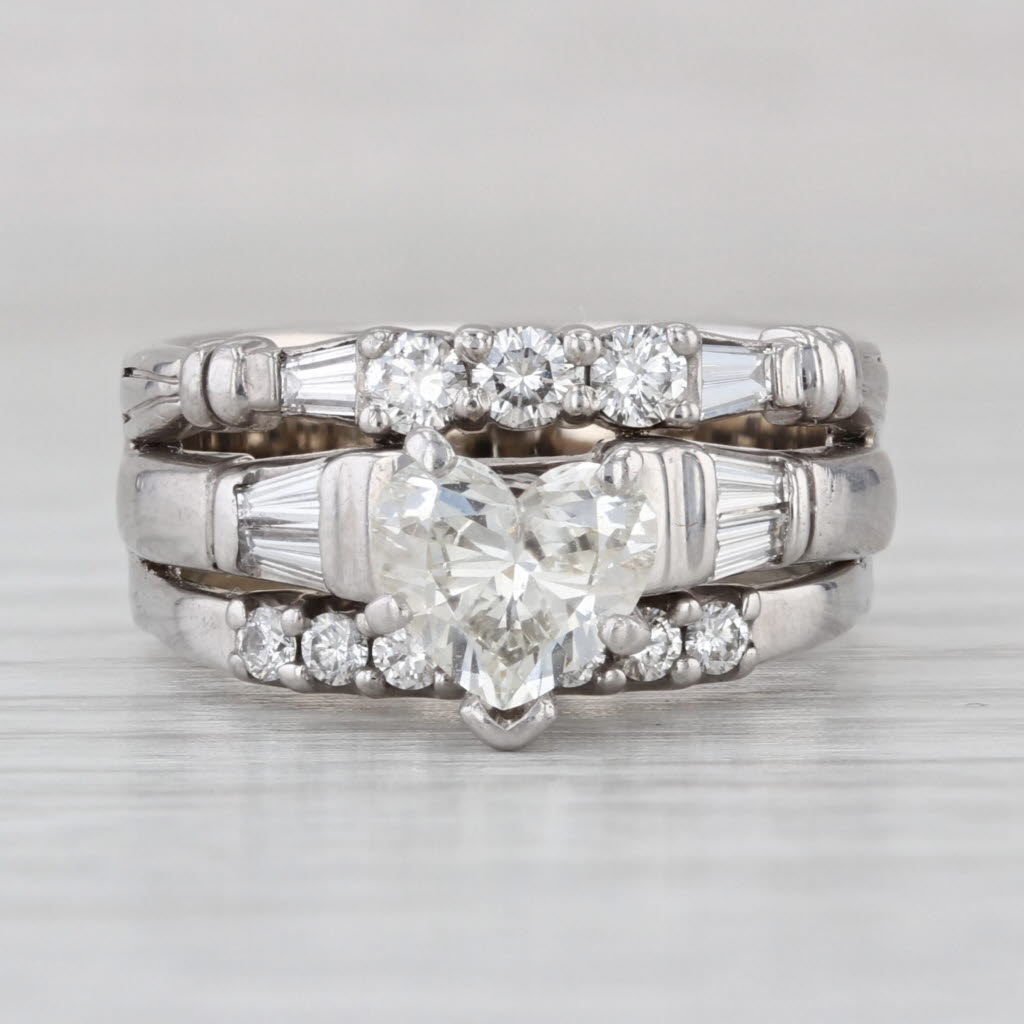 1.78ctw Bridal Set 14k White Gold 800 Platinum Engagement Ring Wedding Band