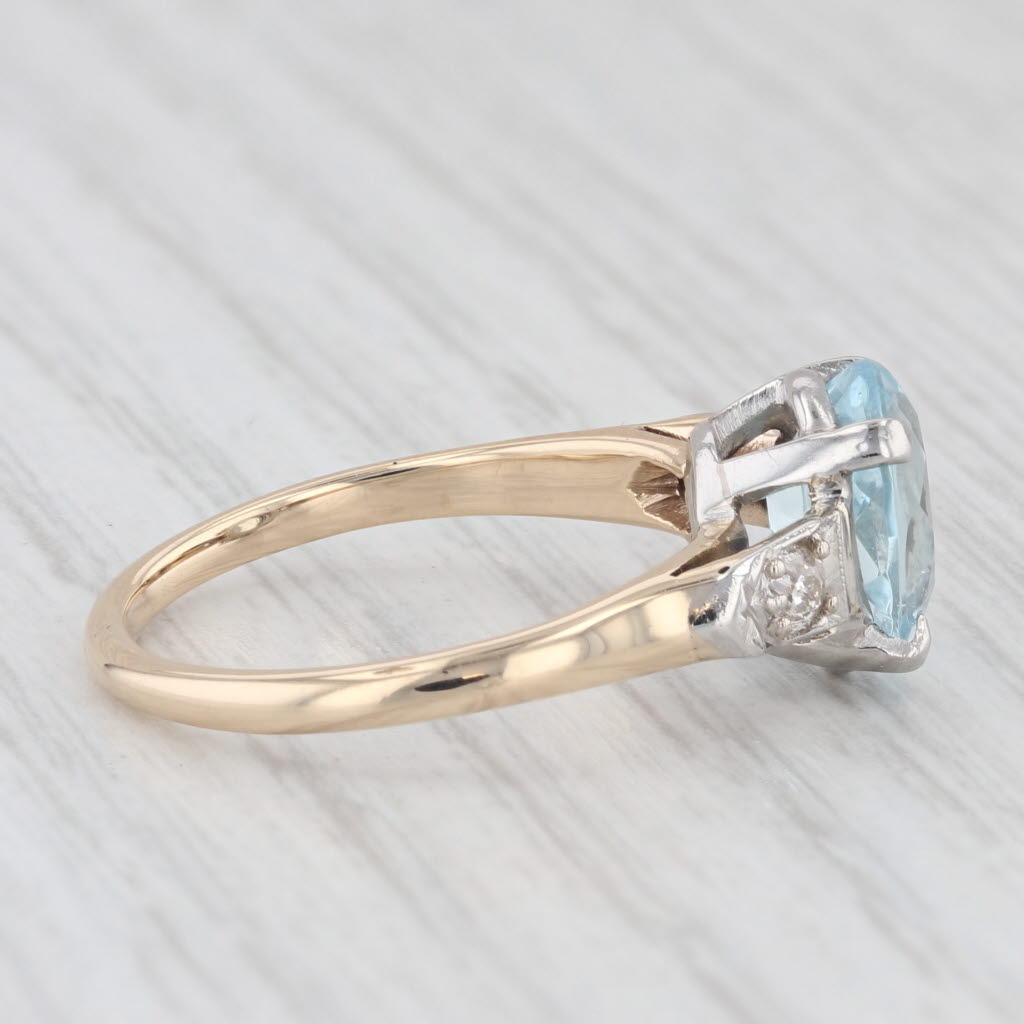 Light Gray Vintage 1.69 ctw Aquamarine Diamond 14K Yellow Gold Platinum Ring Size 6.75