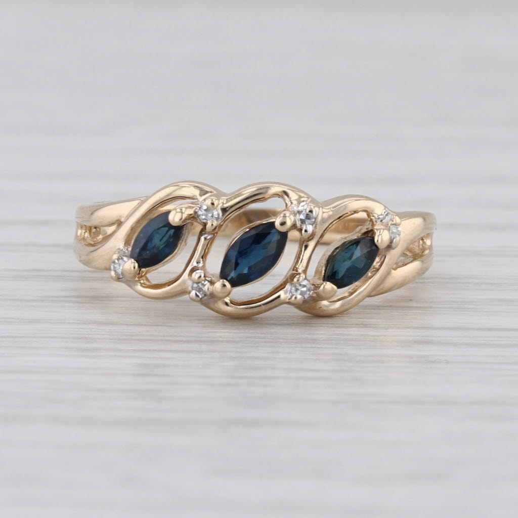 0.40ctw Blue Sapphire Diamond 3-Stone Ring 14k Yellow Gold Size 6.75 Stackable