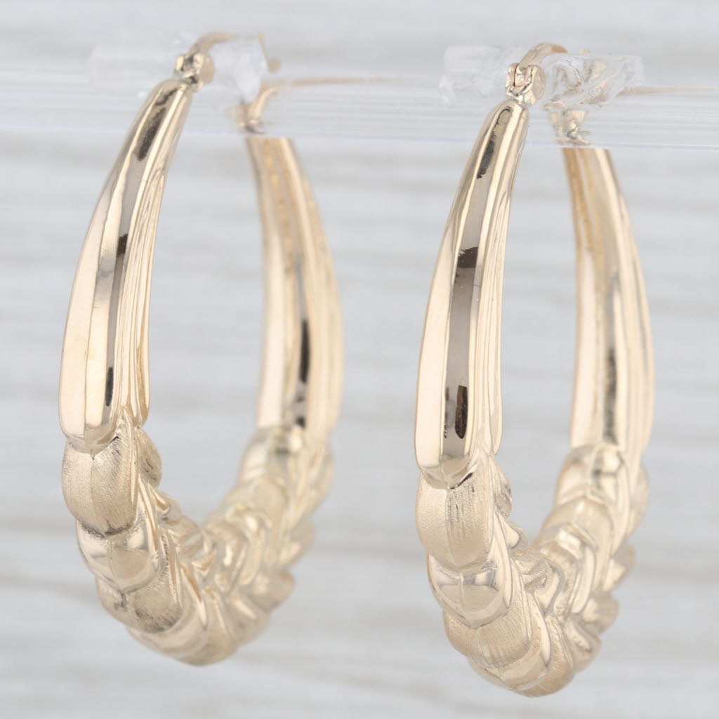 Light Gray Acacia Hoop Earrings 14k Yellow Gold Snap Top Oval Hoops