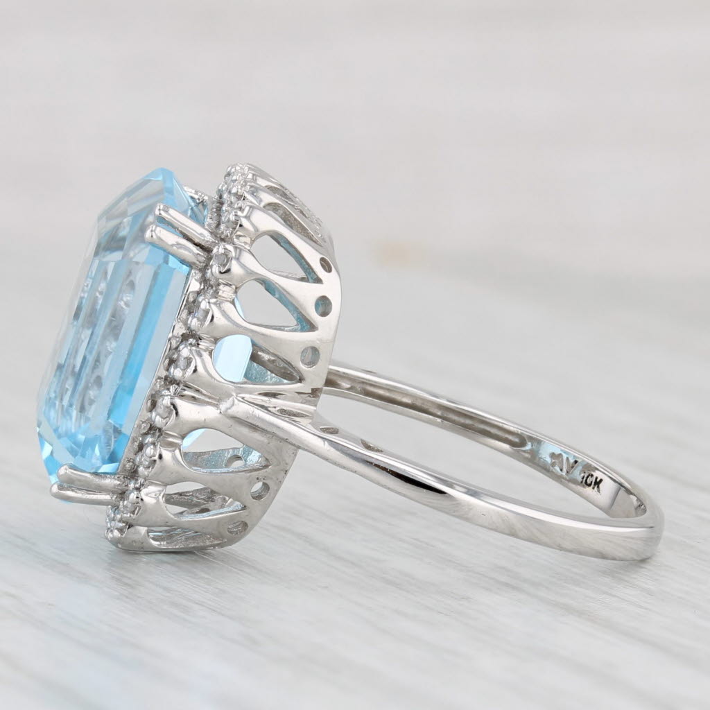 Light Gray 12.78ctw Blue Topaz Diamond Halo Ring 10k White Gold Size 7