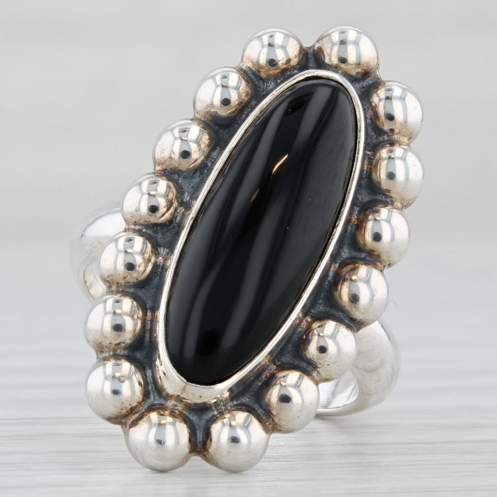 Light Gray Vintage Onyx Ring Sterling Silver Size 8 Statement Mexico