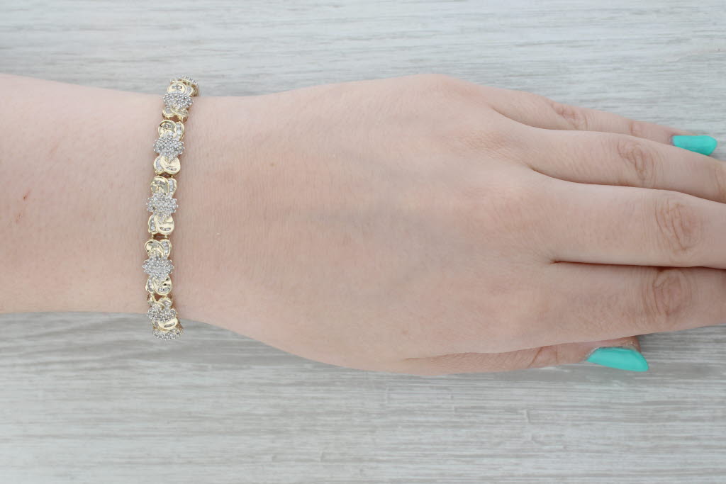 Gray 1.20ctw Diamond Cluster Infinity Link Bracelet 10k Yellow Gold 7" 8.2mm