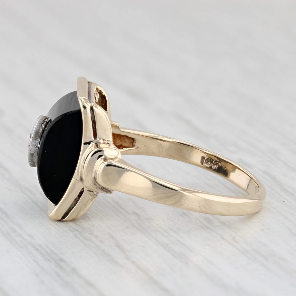 Light Gray Vintage Diamond Onyx Ring 10k Yellow Gold Size 5.75 Siget