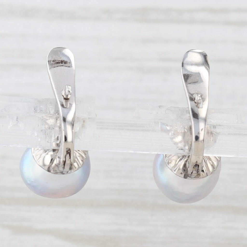 Light Gray Gray Cultured Pearl Diamond Drop Earrings 10k White Gold Snap Top Posts