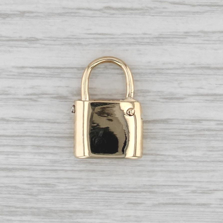 Vintage Starburst Padlock Pendant 14k Yellow Gold Charm Diamond Accent