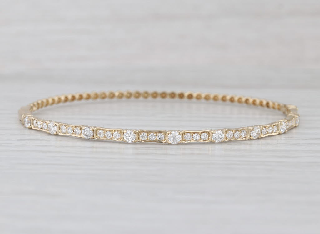 1.25ctw Diamond Bangle Bracelet 14k Yellow Gold 6.75" Stackable