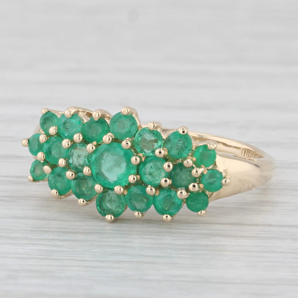 Light Gray 1.35ctw Emerald Cluster Ring 14k Yellow Gold Size 8.25