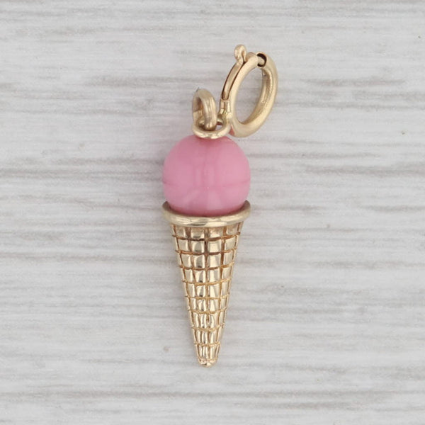 Ice Cream Cone Charm 14k Yellow Gold Pink Enamel Pendant