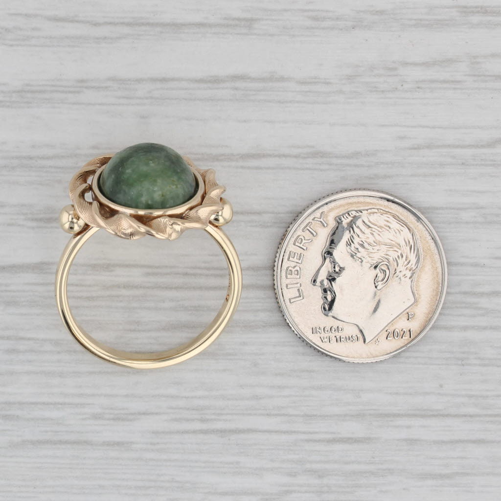 Gray Green Nephrite Jade Ring 14k Yellow Gold Oval Cabochon Solitaire Size 5.75